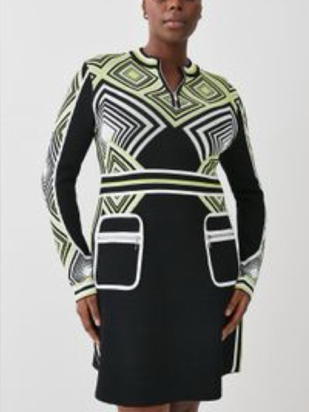 Karen Millen Geo Jacquard Knit Fit And Flare Mini Dress size XL - LIKE NEW!